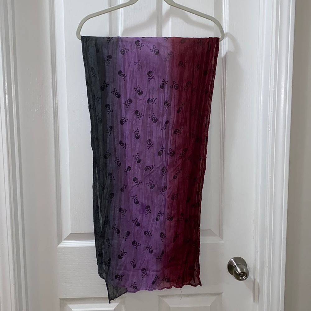 Gray, Purple, and Red Skull Scarf.